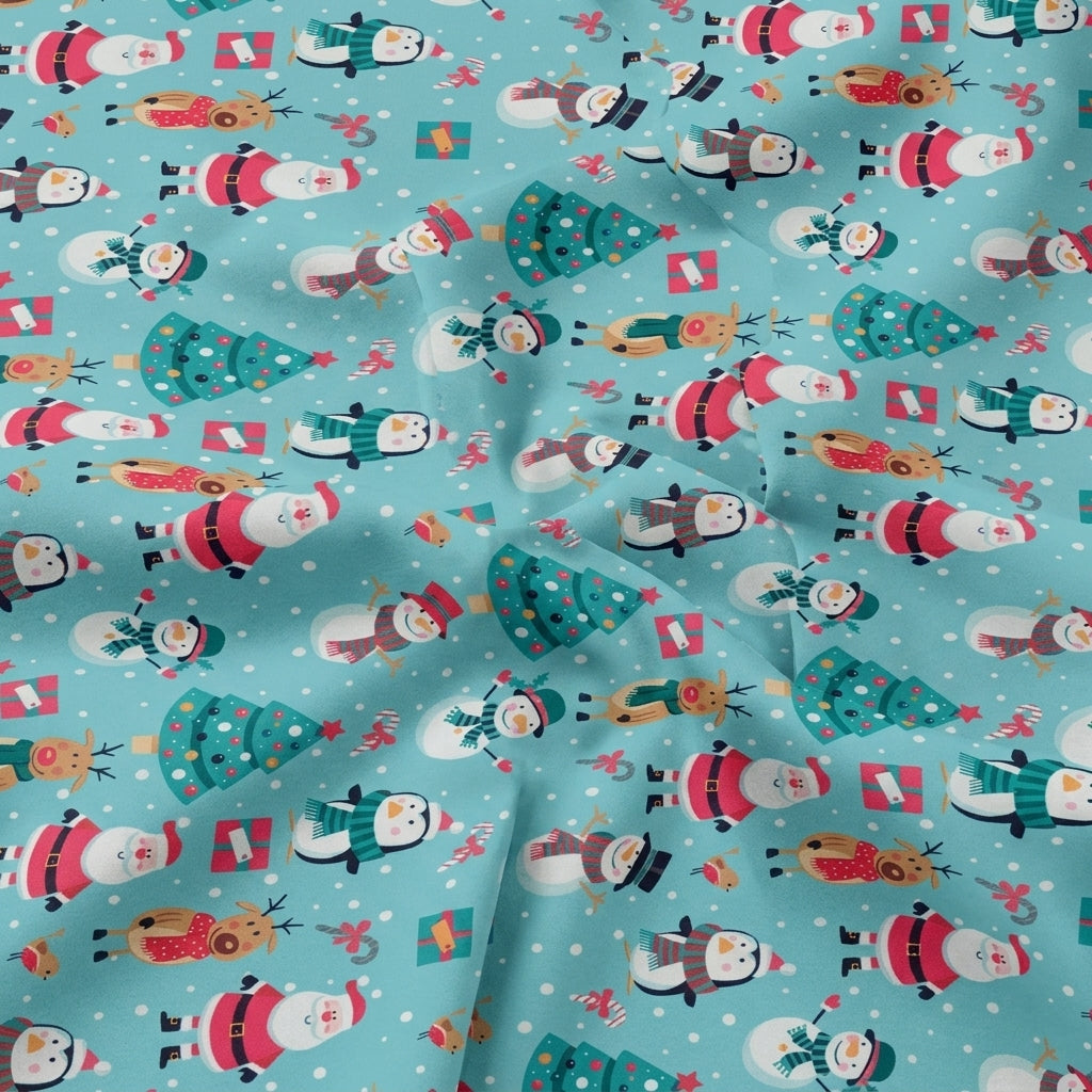 Swirled Printed Blue Printed Satin Fabric