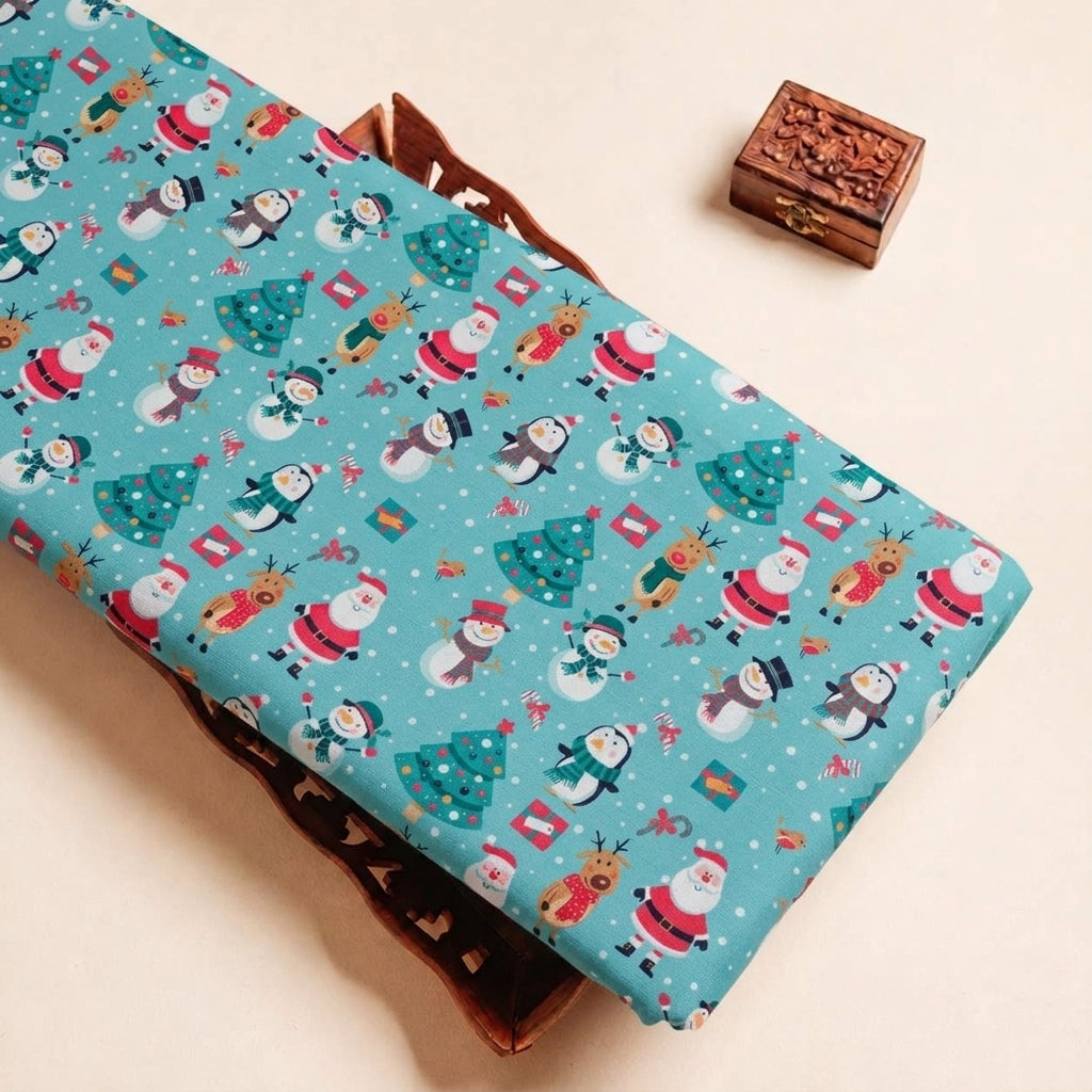 Folded Blue Printed Satin Fabric Highlighting and Texture