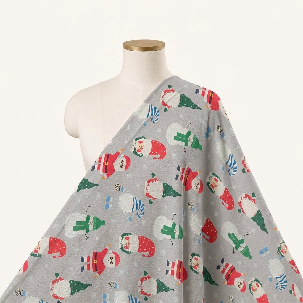 Printed Grey Printed Satin Fabric Draped as a saree