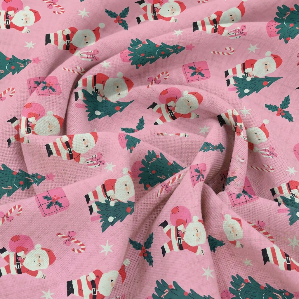 Swirled Printed Pink Printed Satin Fabric
