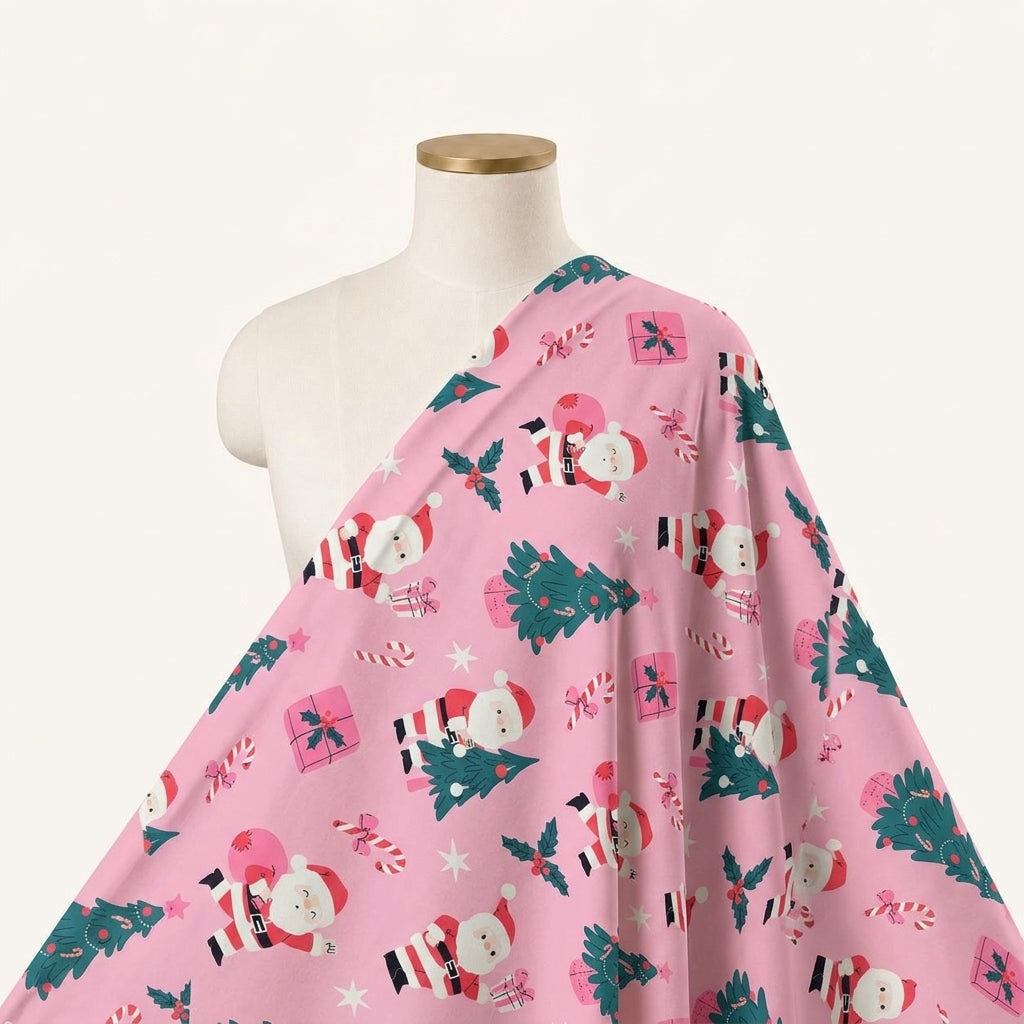 Printed Pink Printed Satin Fabric Draped as a saree