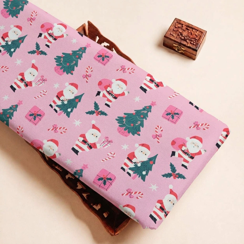 Folded Pink Printed Satin Fabric Highlighting and Texture