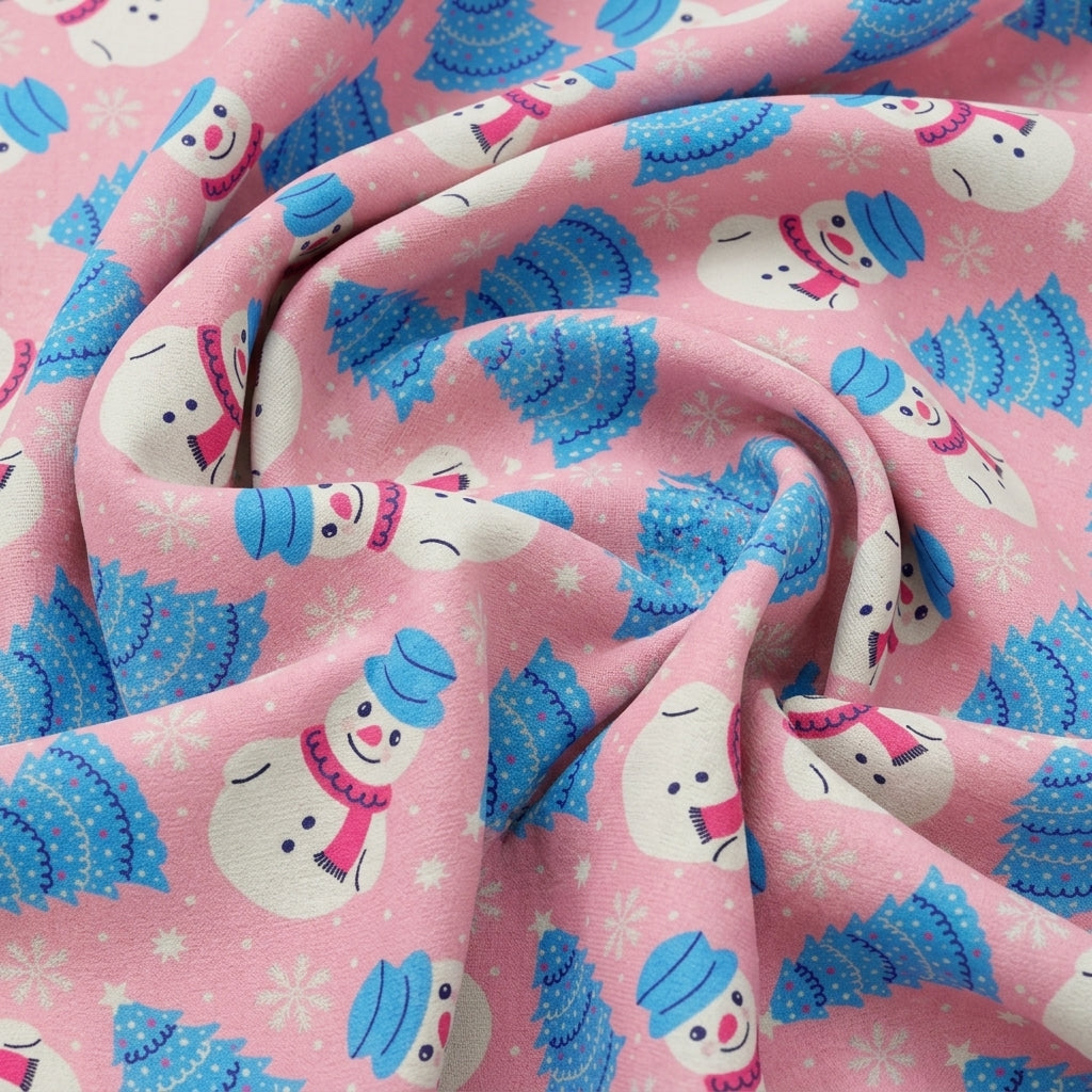 Swirled Printed Pink Printed Satin Fabric