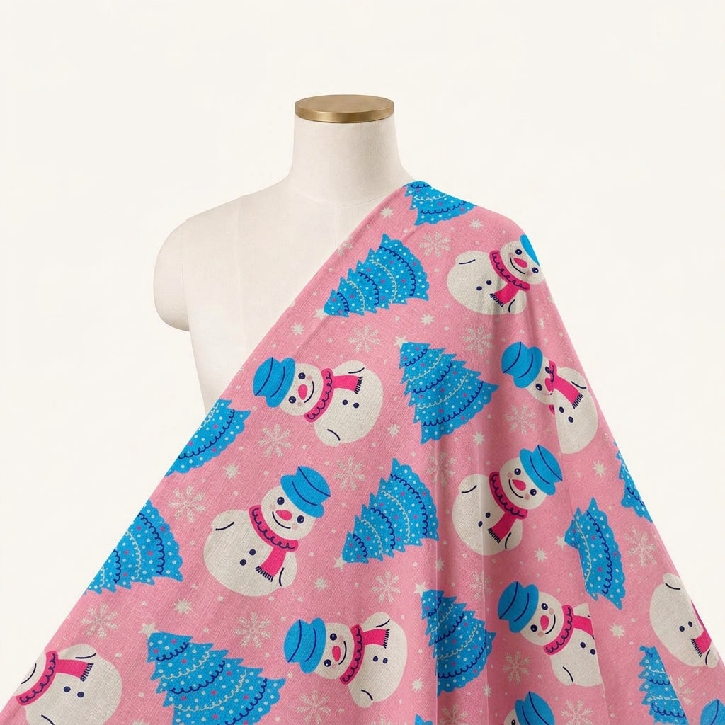 Printed Pink Printed Satin Fabric Draped as a saree