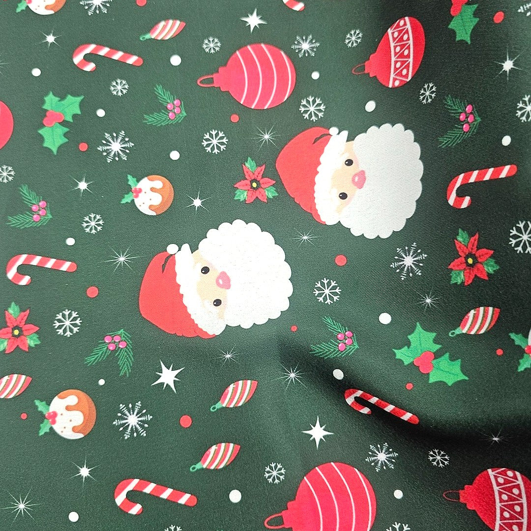 Green Printed Satin Fabric - EB11398 - EB11398 - Flat fabric