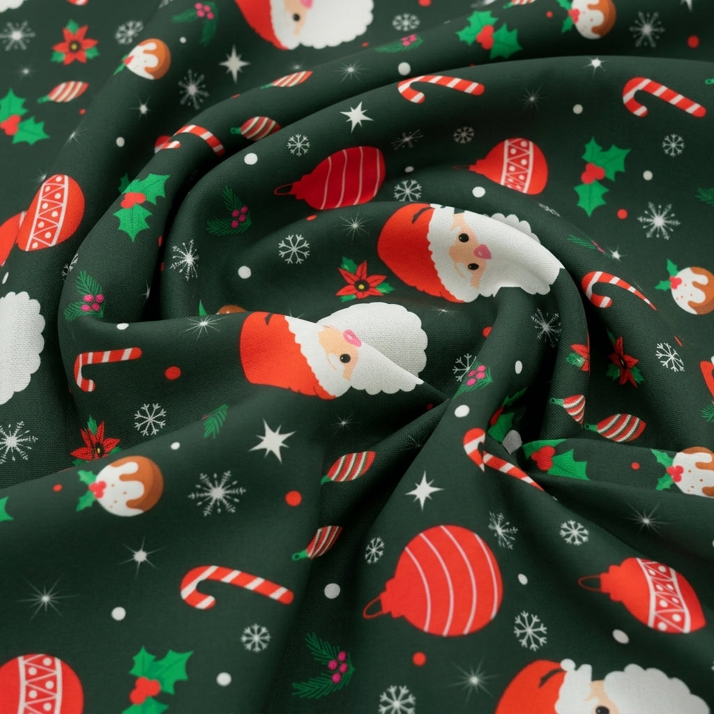 Swirled Printed Green Printed Satin Fabric