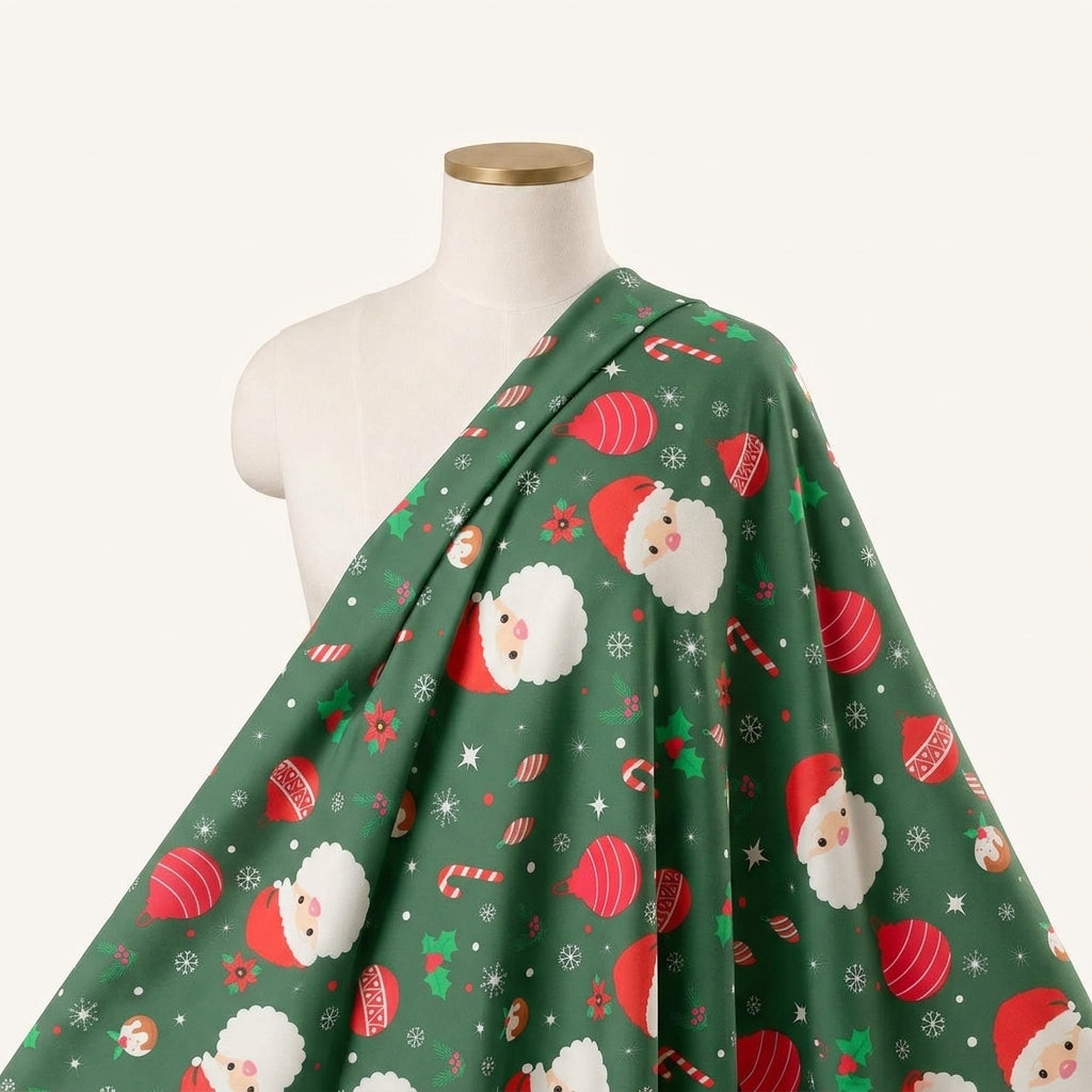 Printed Green Printed Satin Fabric Draped as a saree