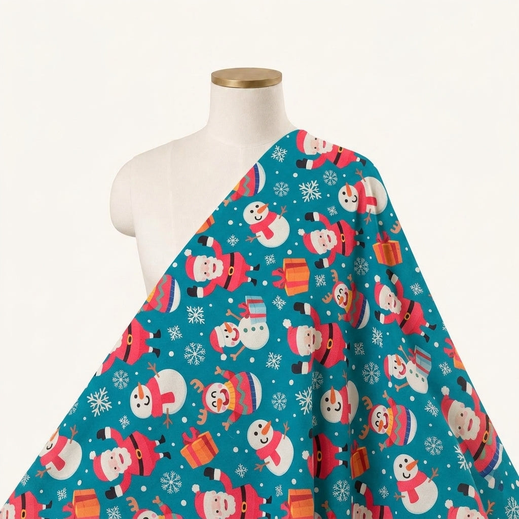 Printed Blue Printed Satin Fabric Draped as a saree