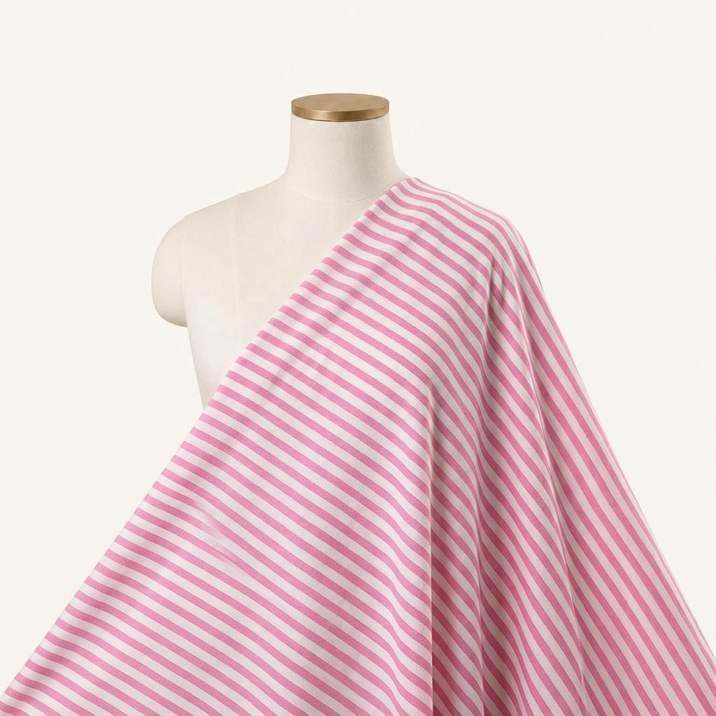 Stripes Pink Stripes Terry Cotton Fabric Draped as a saree