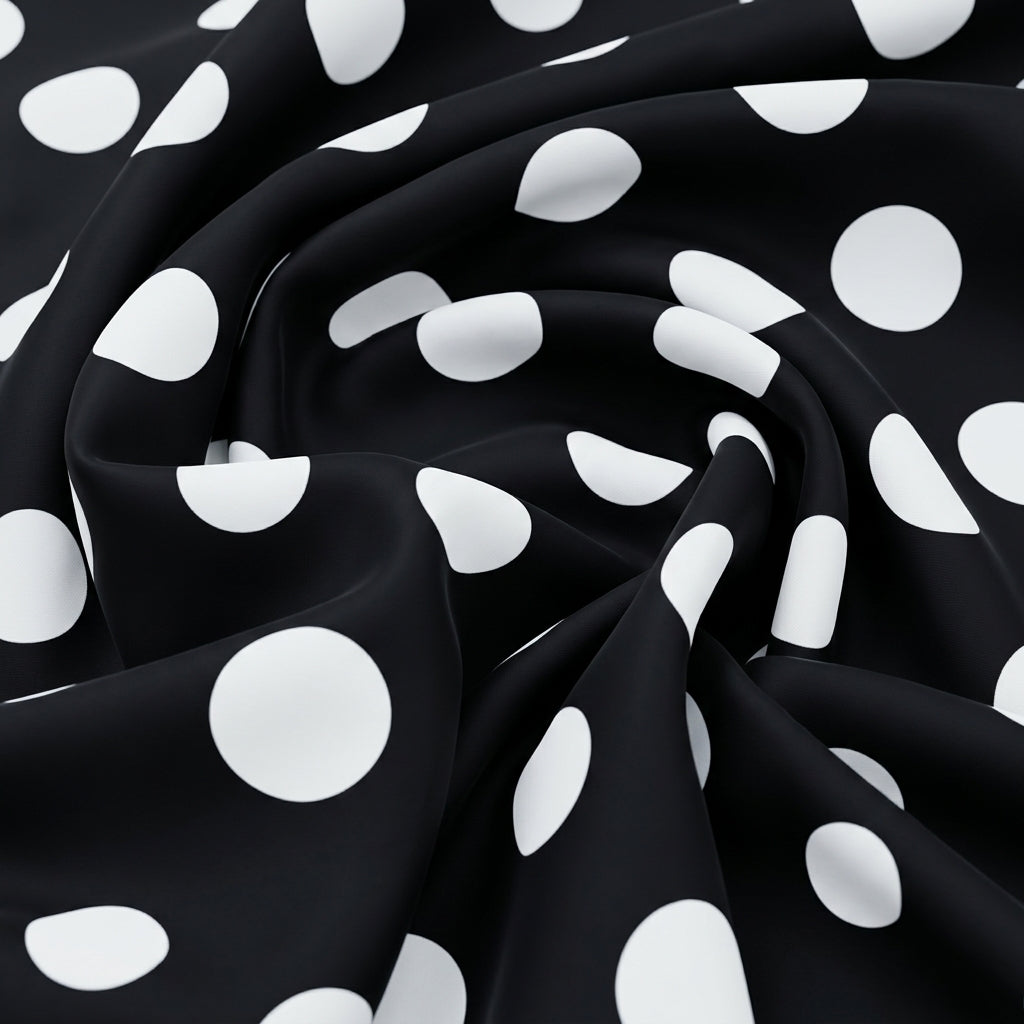 Swirled Polka Dots Black Polka Dots Satin Fabric
