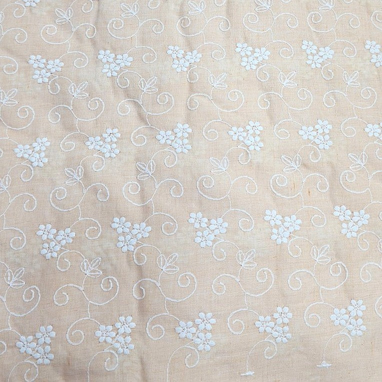 Peach Embroidery Cotton Fabric - EB11457 - EB11457 - Flat fabric