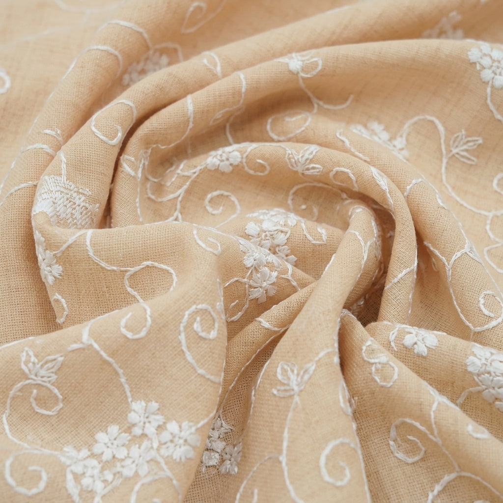 Peach Embroidery Cotton Fabric - EB11457 - EB11457 - Swirl