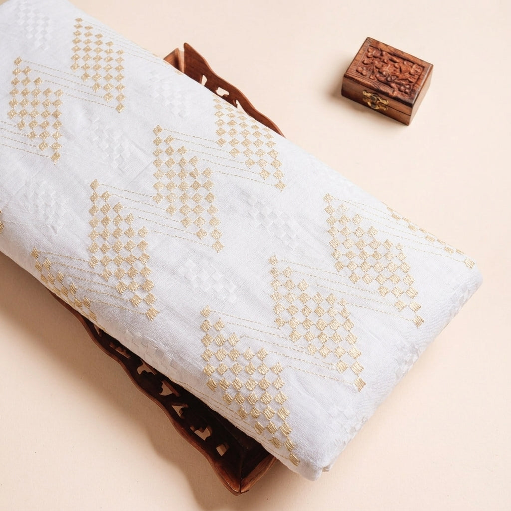 White Embroidery Cotton Fabric - EB11463