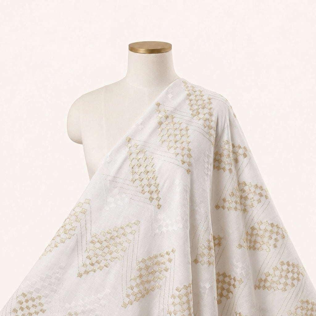 White Embroidery Cotton Fabric - EB11463