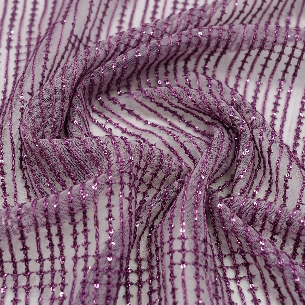 Swirled Embroidery Pink Embroidery Net Fabric