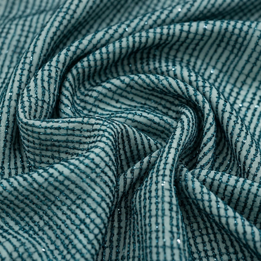 Swirled Embroidery Dark Green Embroidery Net Fabric
