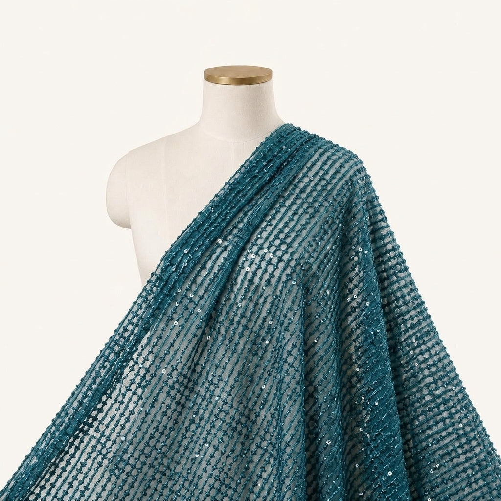 Embroidery Dark Green Embroidery Net Fabric Draped as a saree