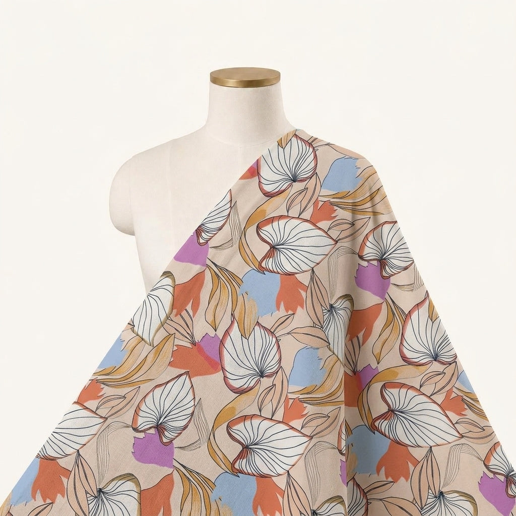 Leaf Fawn Leaf Crepe Fabric Draped as a saree