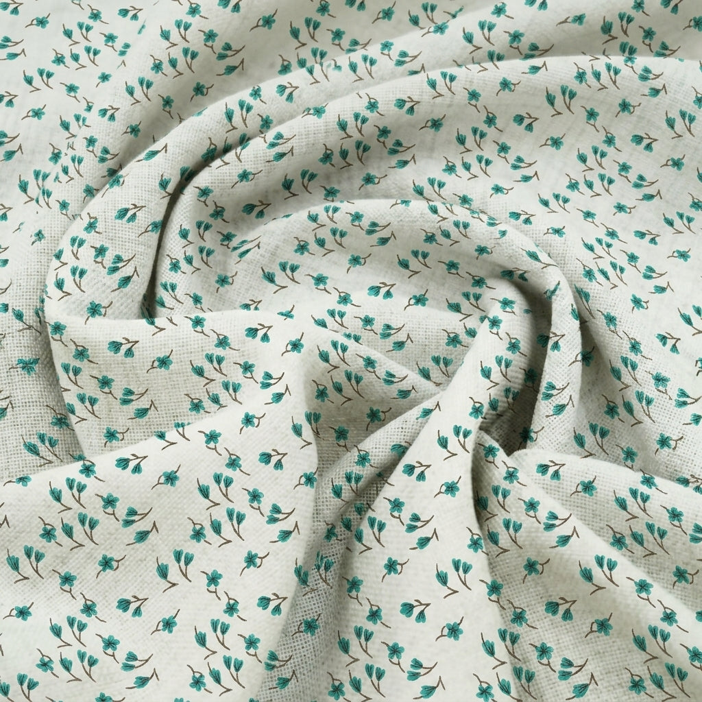 Cream Floral Cotton Fabric - EB1166 - EB1166 - Swirl