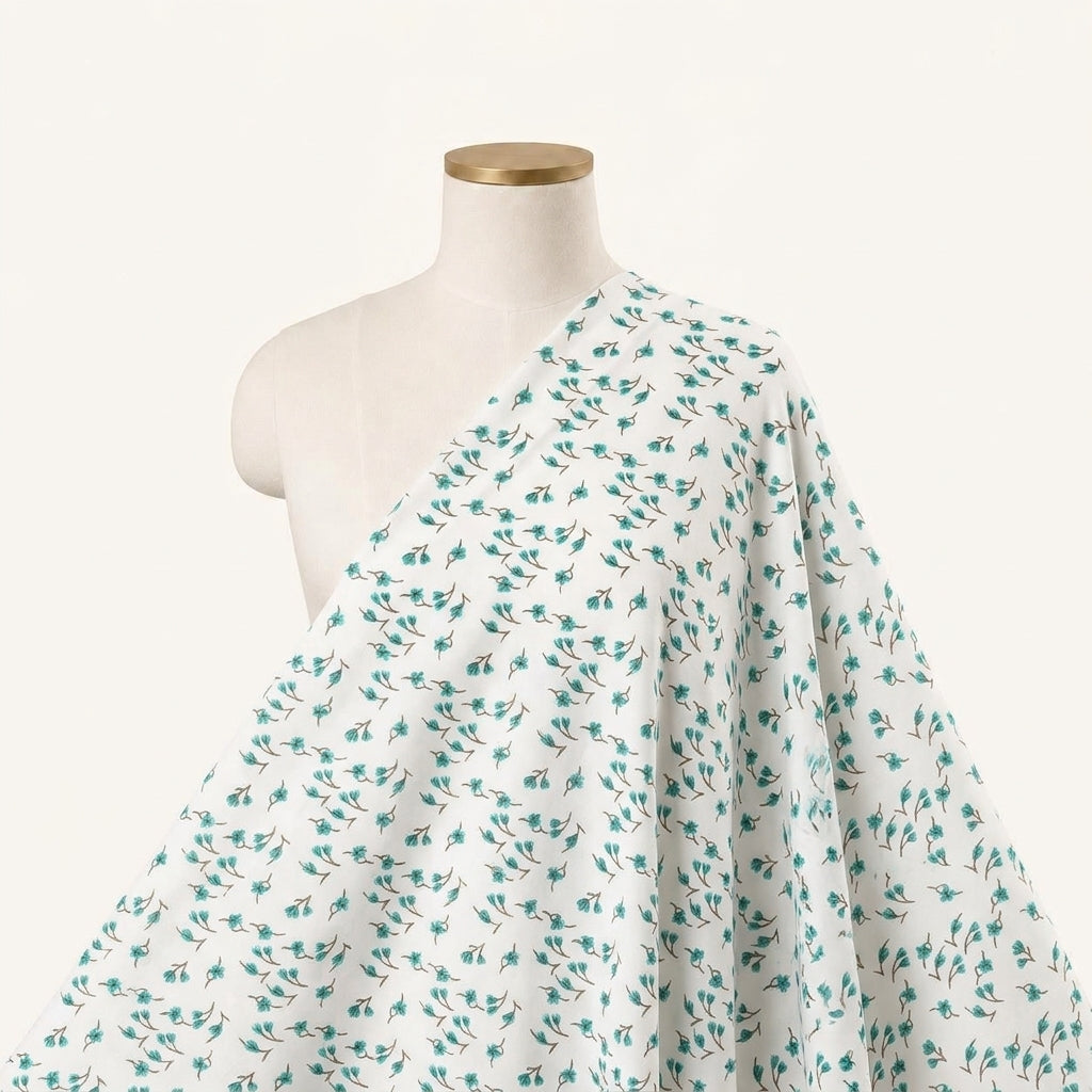 Floral Cream Floral Cotton Fabric Draped as a saree