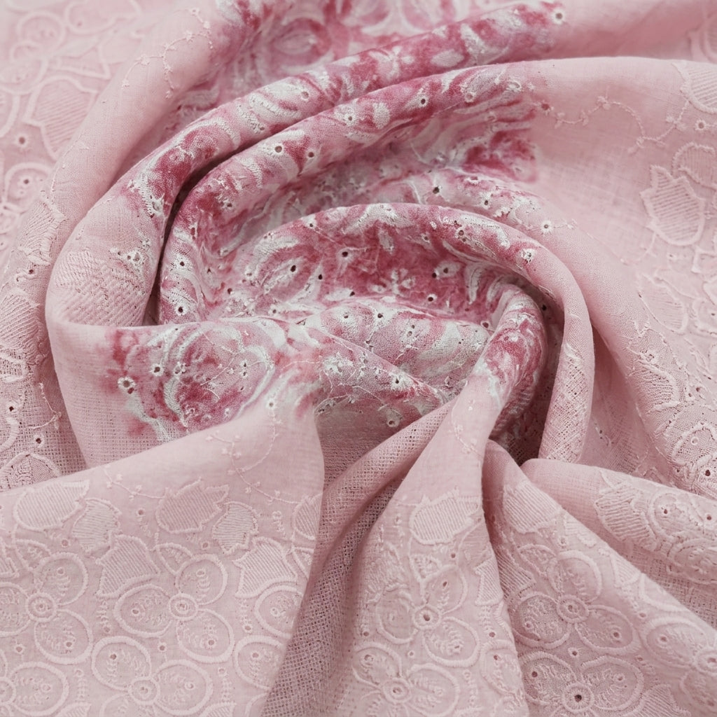 Swirled Embroidery Pink Embroidery Cotton Fabric