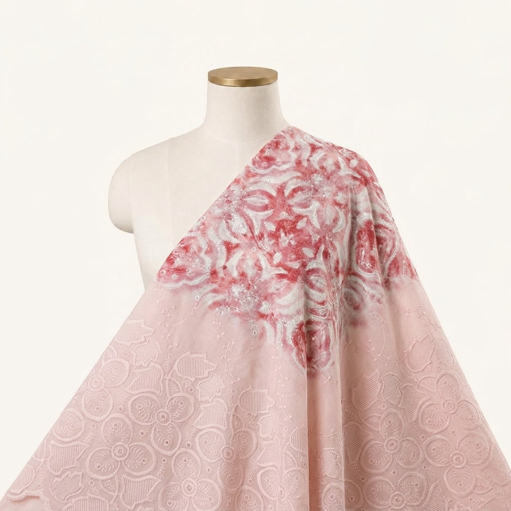 Embroidery Pink Embroidery Cotton Fabric Draped as a saree