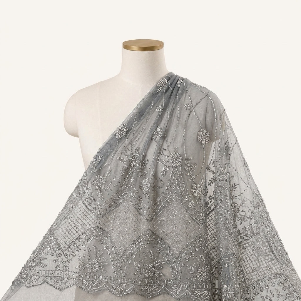 Dark Green Embroidery Net Fabric - EB11719 - EB11719 - saree_drape