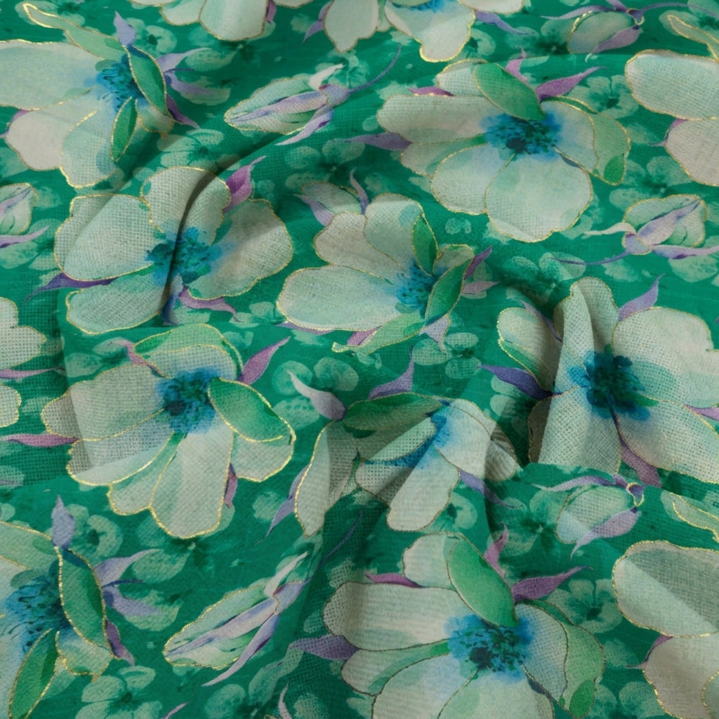Swirled Floral Green Floral Satin Fabric
