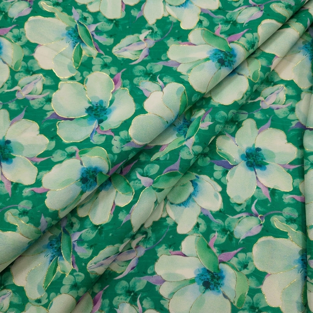 Folded Floral Green Floral Satin Fabric