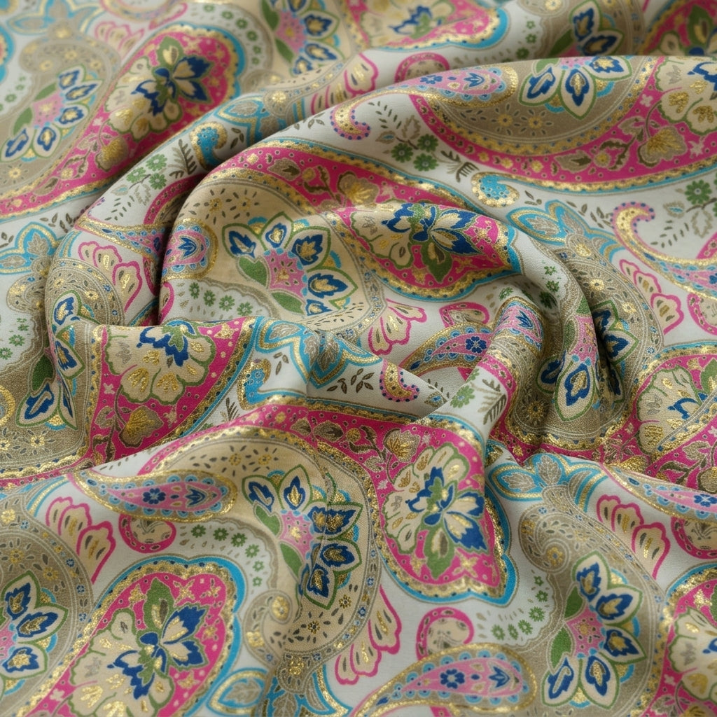 Swirled Paisley Cream Paisley Satin Fabric