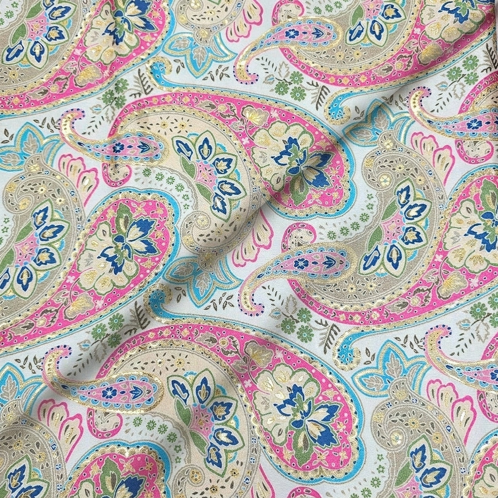 Folded Paisley Cream Paisley Satin Fabric