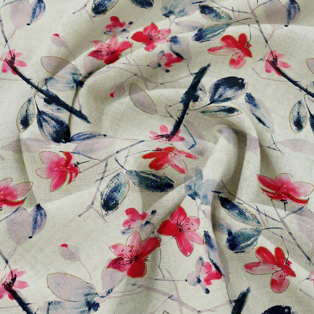 Swirled Floral White Floral Satin Fabric
