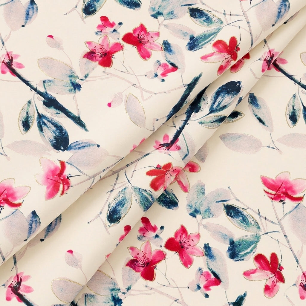 Folded Floral White Floral Satin Fabric