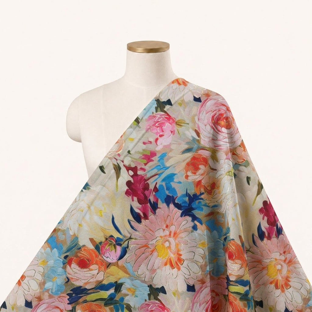 Floral Multicolor Floral Satin Fabric Draped as a saree