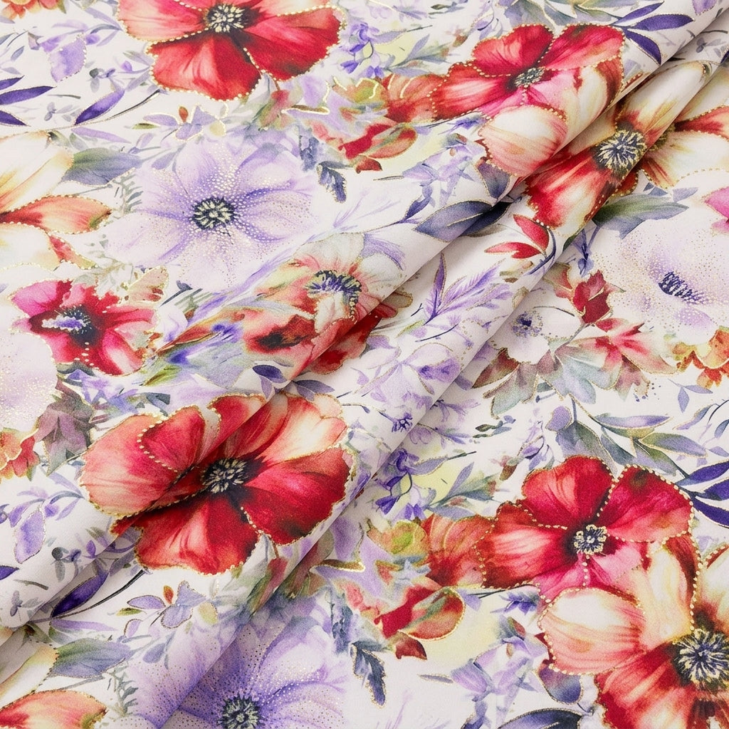 Folded Floral White Floral Satin Fabric