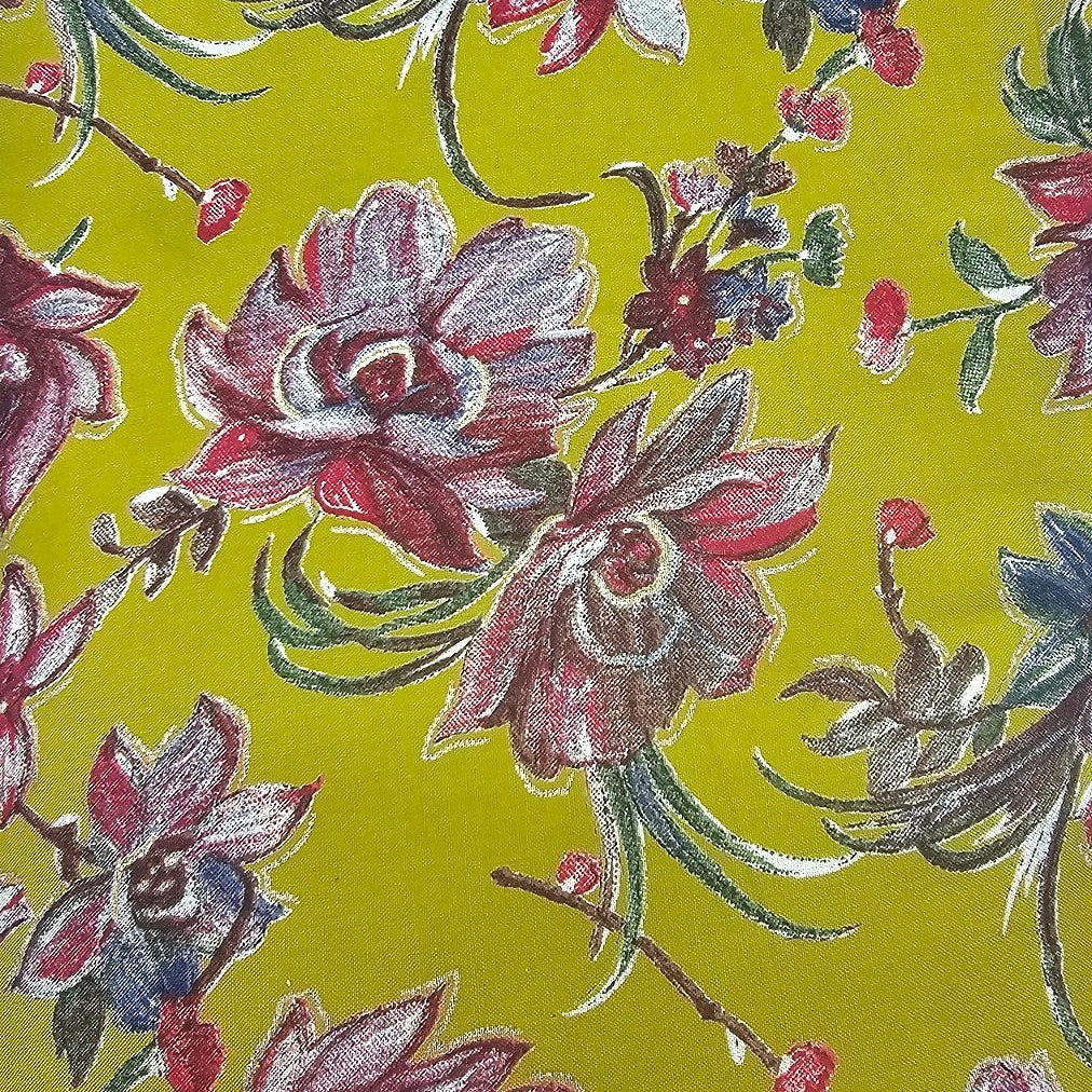 Mustard Yellow Floral Rayon Fabric - EB11786