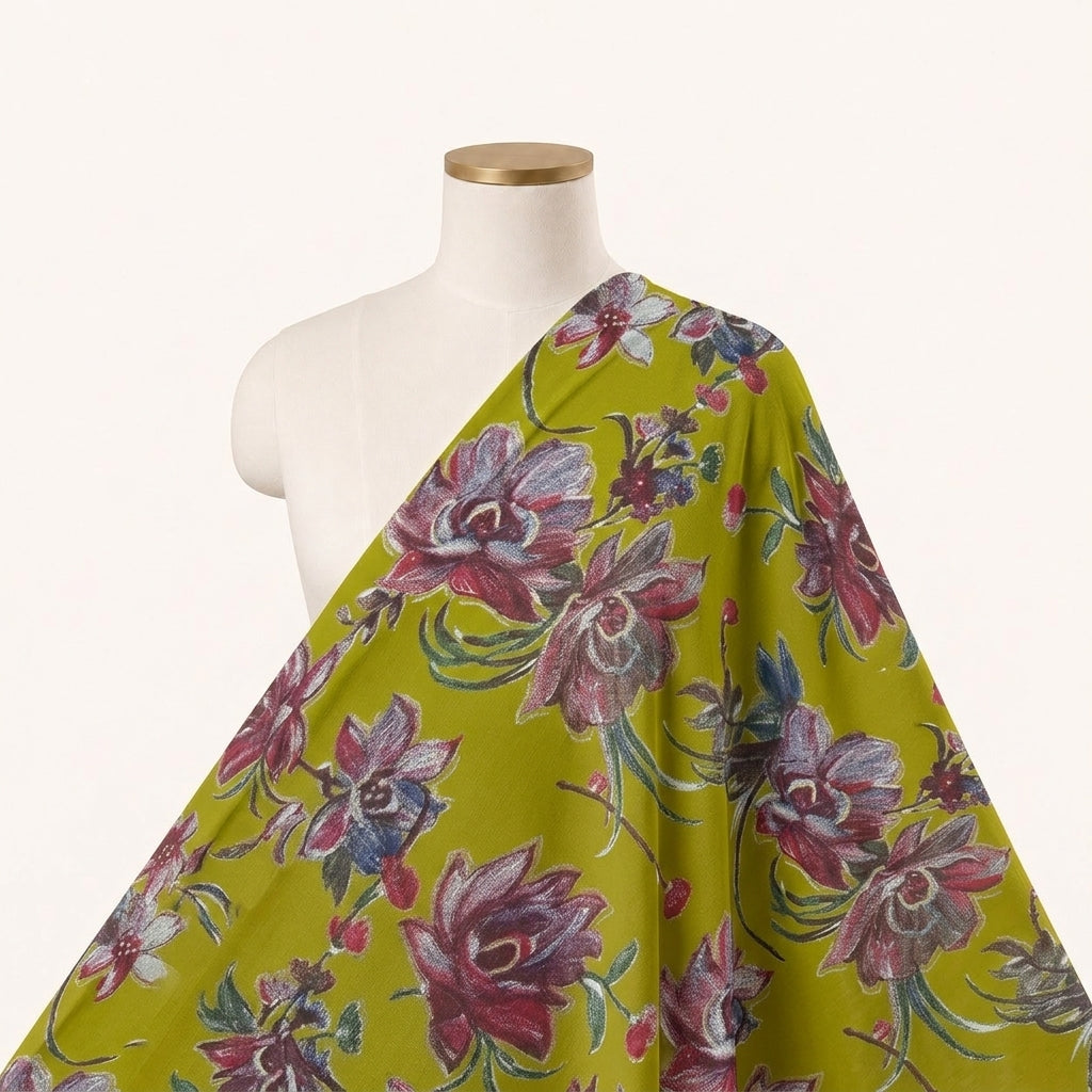 Mustard Yellow Floral Rayon Fabric - EB11786