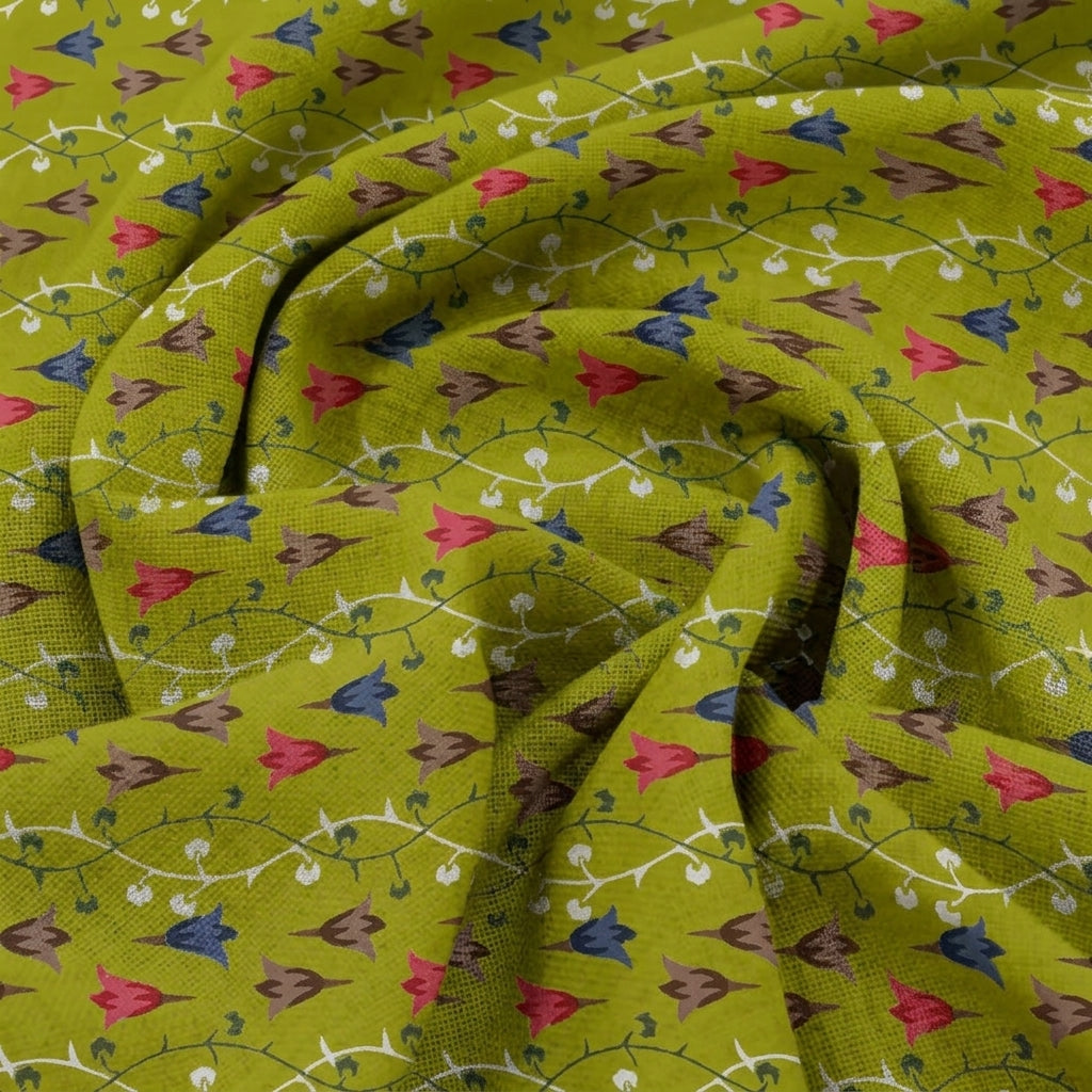 Mustard Yellow Floral Rayon Fabric - EB11788