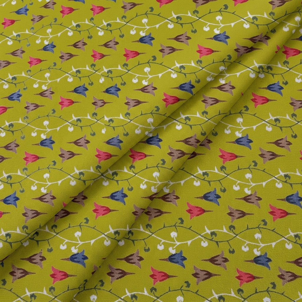 Mustard Yellow Floral Rayon Fabric - EB11788