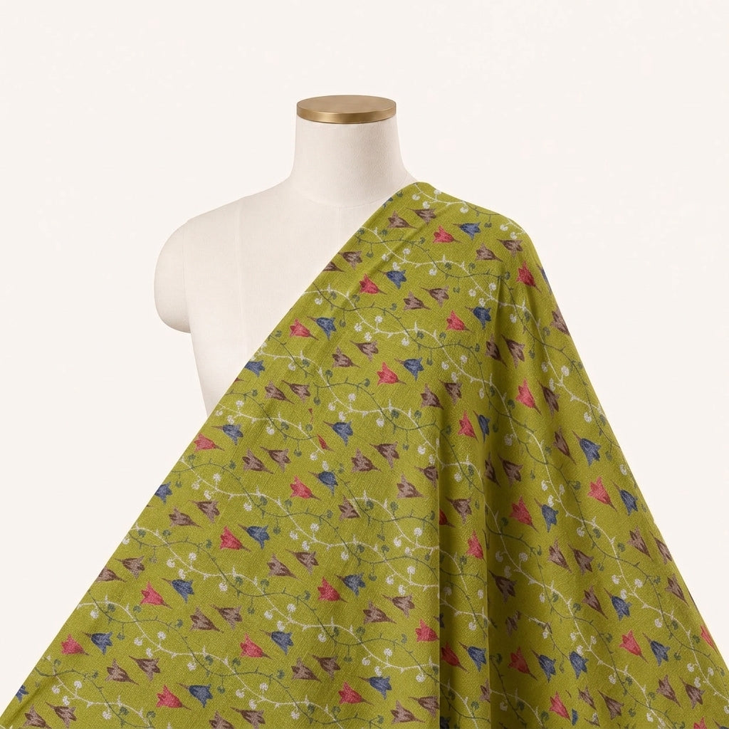Mustard Yellow Floral Rayon Fabric - EB11788