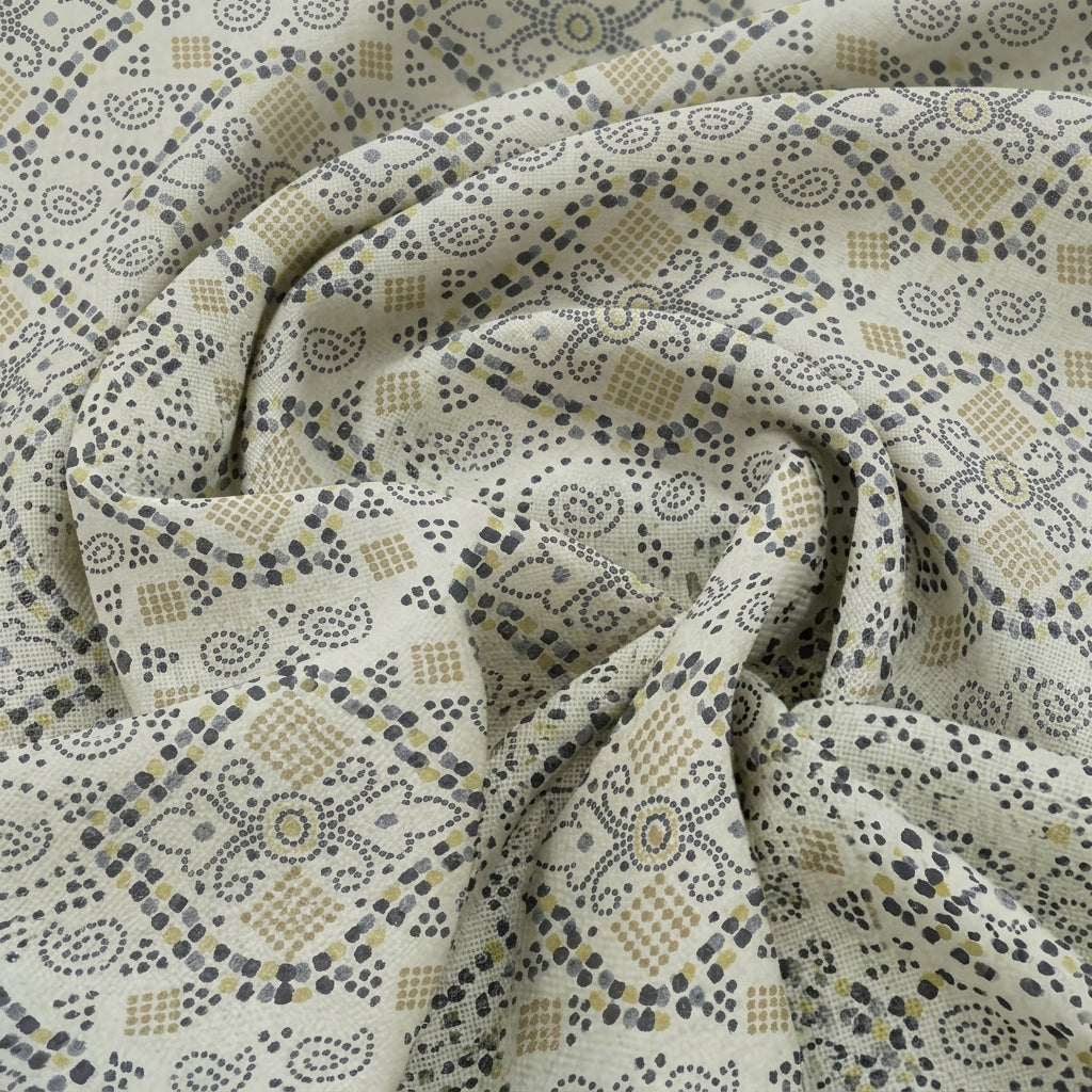 Cream Foil Print Rayon Fabric - EB11790