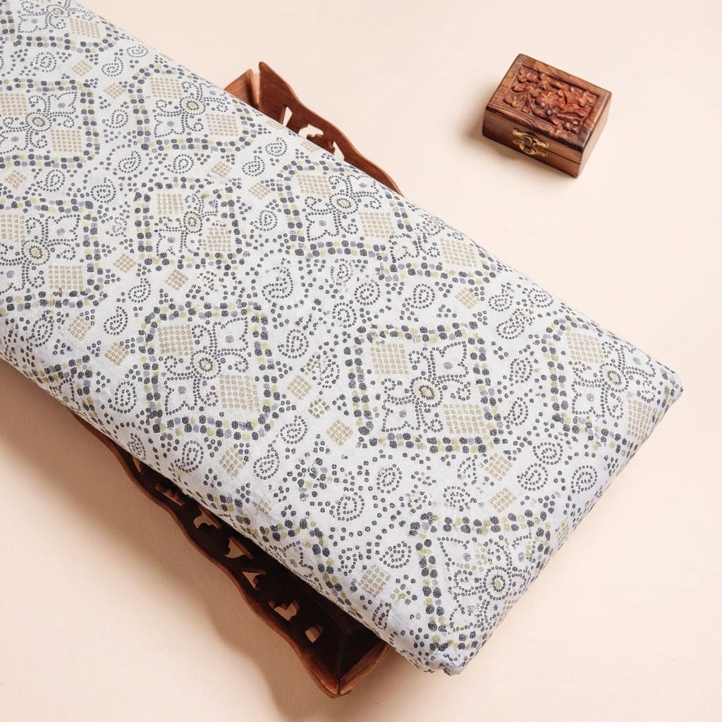 Cream Foil Print Rayon Fabric - EB11790