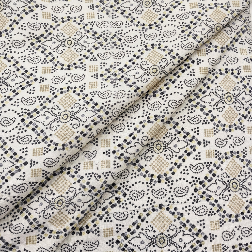 Cream Foil Print Rayon Fabric - EB11790