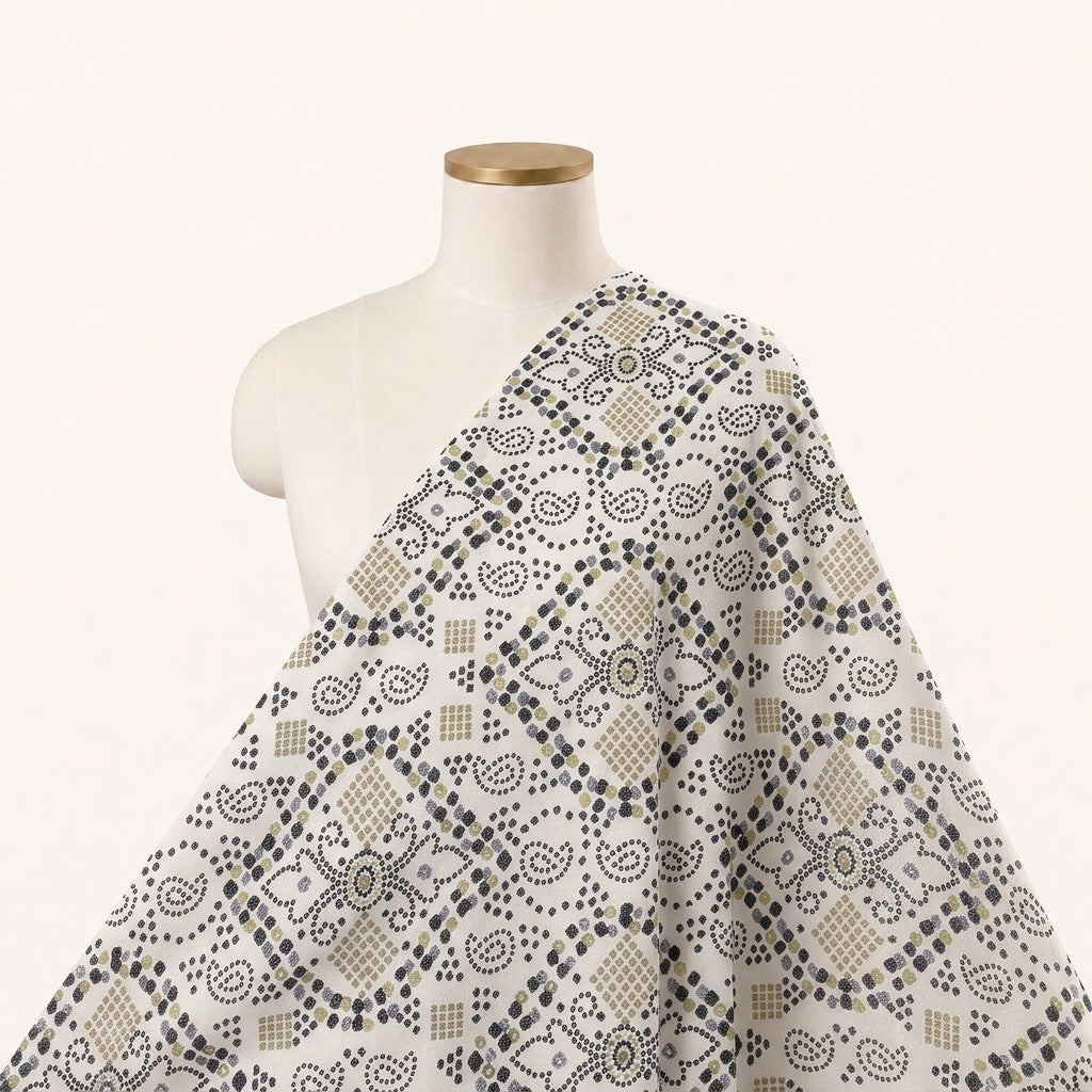 Cream Foil Print Rayon Fabric - EB11790