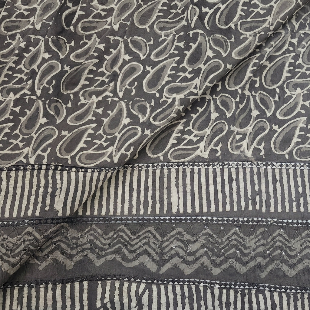 Folded Ajrak Grey Ajrak Cotton Fabric