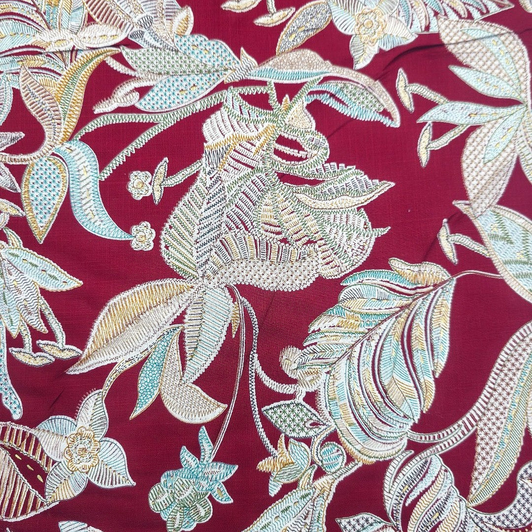 Maroon Floral Rayon Fabric - EB11802