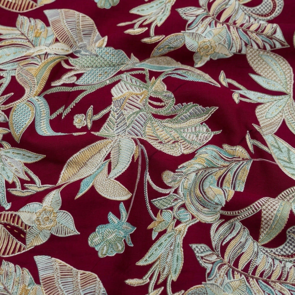 Maroon Floral Rayon Fabric - EB11802