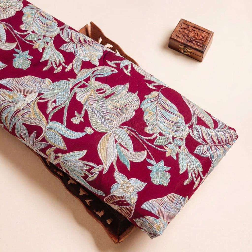 Maroon Floral Rayon Fabric - EB11802