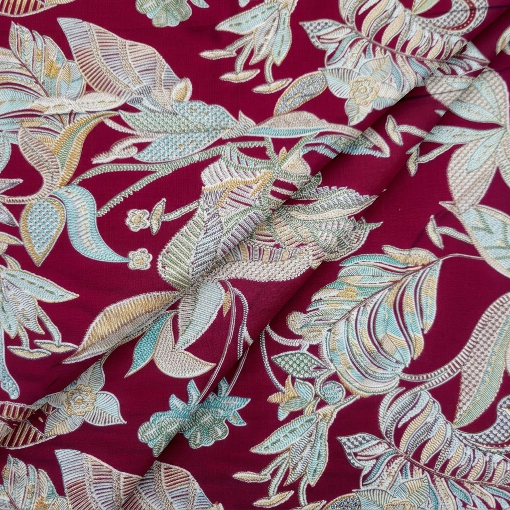 Maroon Floral Rayon Fabric - EB11802