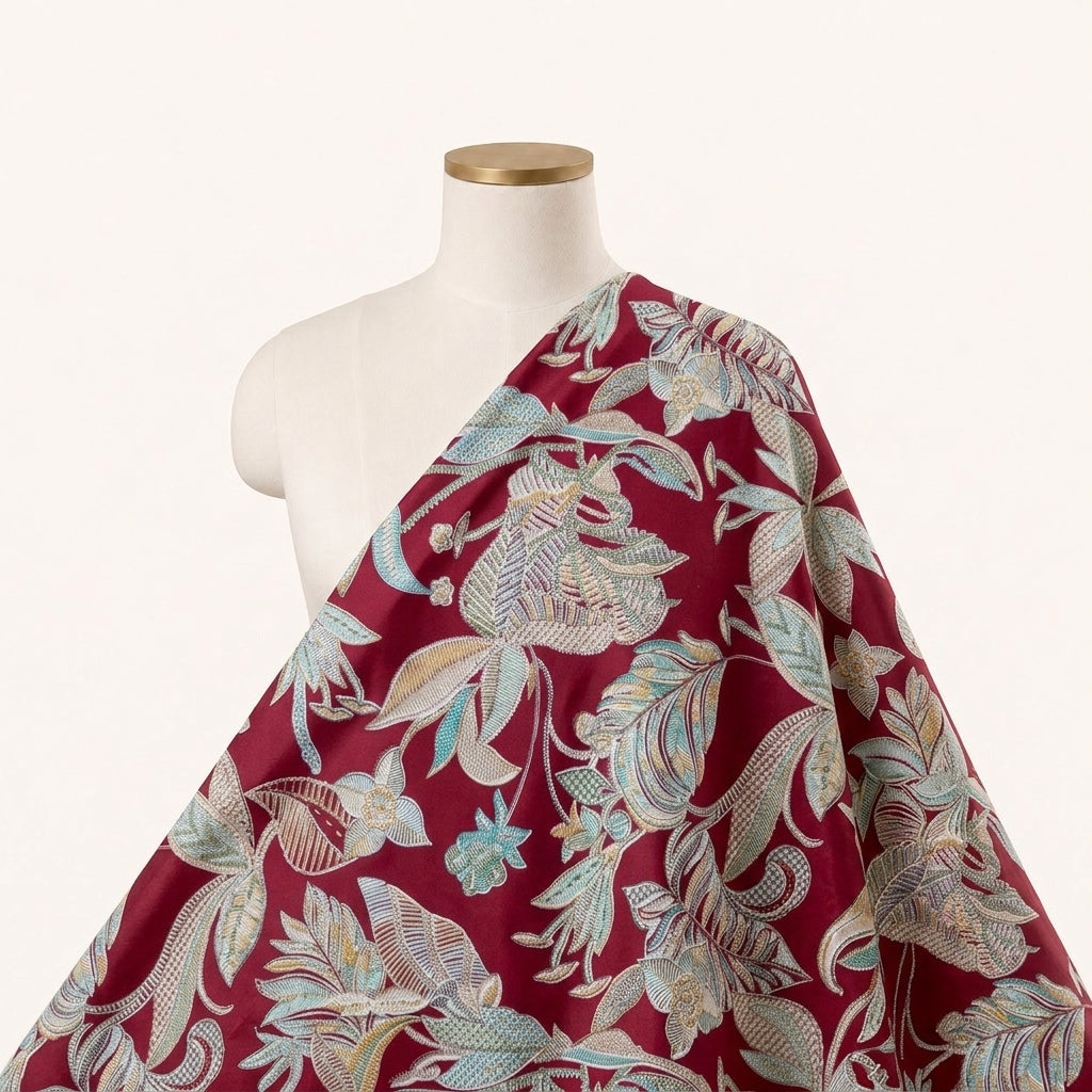 Maroon Floral Rayon Fabric - EB11802